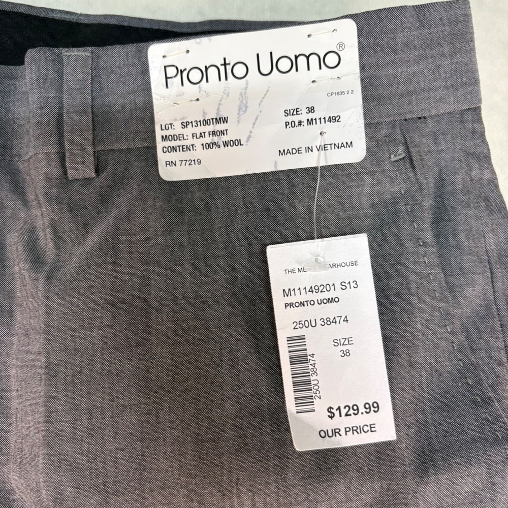 Pronto Uomo Mens Gray 100% Wool Flat Front Modern Fit Dress Pants Size 38 NEW - Picture 3 of 9
